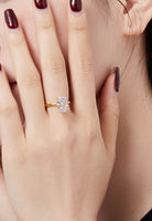 BRELLATO Grosser Ovaler Crystal Cocktail-Ring, Echt Silber 925 18K Vergoldet, Antragsring Gelbgold Statementring Verlobungsring  Zirkonia