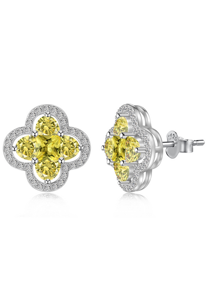 BRELLATO Gelbe Kleeblatt Lucky Ohrstecker, Glücksklee Damen Ohrschmuck 925 18K Rhodiniert, Glücksbringer Talisman Ohrringe Zirkonia Gelb