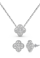BRELLATO Set Kleeblatt Lucky Kristall-Anhänger Ohrstecker Damen-Schmuck, Glücksklee Echt Silber-Kette 925 18K Rhodiniert, Glücksbringer Talisman Ohrringe Hals-Kette Zirkonia