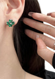 BRELLATO Schmuck-Set, Grüner Kleeblatt Kristall-Anhänger Ohrstecker, Silber-Kette 925 18K Rhodiniert, Vierblättriger Glücksklee Glücksbringer Talisman Ohrringe Hals-Kette Zirkonia