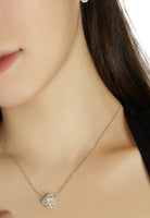 BRELLATO Kleeblatt Lucky Kristall-Anhänger Damen-Schmuck, Glücksklee Blume Echt Silber-Kette 925 18K Rhodiniert, Glücksbringer Symbol Talisman Hals-Kette Zirkonia