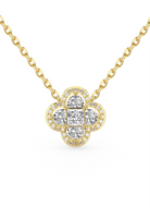BRELLATO Kleeblatt Lucky Kristall-Anhänger Goldfarben, Glücksklee Blume Echt Silber-Kette 925 18K Gelbgold, Glücksbringer Symbol Talisman Hals-Kette Zirkonia