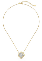 BRELLATO Kleeblatt Lucky Kristall-Anhänger Goldfarben, Glücksklee Blume Echt Silber-Kette 925 18K Gelbgold, Glücksbringer Symbol Talisman Hals-Kette Zirkonia