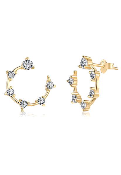 Damen Crystal Ohrringe Creolen Rund, Halb-Kreise, Echt Silber 925 18K Gold Gelbgold, Glitzer Ohrstecker Zirkonia Kristalle