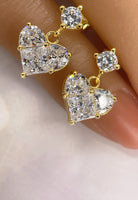 BRELLATO Herz-Kette Anhänger Ohrstecker Set Golden, Echt Silber-Kette 925 18K Gelb-Gold, Ohrringe Herz-Halskette Zirkonia Crystals, Geschenk Muttertag Valentinstag