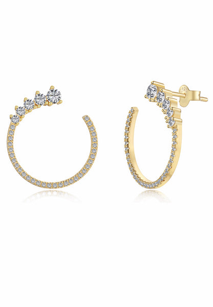 BRELLATO Goldene Damen Ohrringe Creolen Rund, Halb-Kreise, Echt Silber 925 18K Gelb-Gold Vergoldet, Glitzer Ohrstecker Zirkonia Kristalle