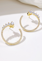 BRELLATO Goldene Damen Ohrringe Creolen Rund, Halb-Kreise, Echt Silber 925 18K Gelb-Gold Vergoldet, Glitzer Ohrstecker Zirkonia Kristalle
