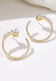 BRELLATO Goldene Damen Ohrringe Creolen Rund, Halb-Kreise, Echt Silber 925 18K Gelb-Gold Vergoldet, Glitzer Ohrstecker Zirkonia Kristalle