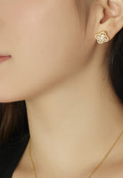 BRELLATO Goldene Kleeblatt Lucky Ohrstecker, Glücksklee Damen Ohrschmuck 925 18K Gelb-Gold Plattiert, Glücksbringer Talisman Ohrringe Zirkonia
