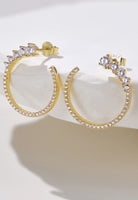 BRELLATO Goldene Damen Ohrringe Creolen Rund, Halb-Kreise, Echt Silber 925 18K Gelb-Gold Vergoldet, Glitzer Ohrstecker Zirkonia Kristalle
