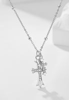 BRELLATO Kreuz Halskette, Kreuz-Anhänger Kugel-Kette Echt Silber 925 18K Weissgold Plattiert, Zirkonia Kristalle
