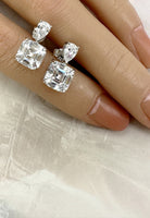 BRELLATO Crystal Ohrstecker Damen Viereckig, Echt Silber-Kette 925 18K Rhodiniert, Funkelnde Statement Ohrringe Tropfen-Zirkonia