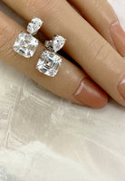 BRELLATO Set Kristall-Anhänger Ohrstecker Damen Viereckig, Echt Silber-Kette 925 18K Rhodiniert, Ohrringe Kristall-Kette Halskette Tropfen-Zirkonia