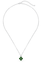 BRELLATO Grüner Kleeblatt Kristall-Anhänger, Silber-Kette 925 18K Rhodiniert, Vierblättriger Glücksklee Glücksbringer Talisman Grün, Hals-Kette Blume Kreuz-Design Zirkonia