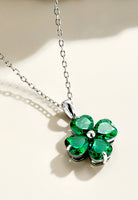 BRELLATO Schmuck-Set, Grüner Kleeblatt Kristall-Anhänger Ohrstecker, Silber-Kette 925 18K Rhodiniert, Vierblättriger Glücksklee Glücksbringer Talisman Ohrringe Hals-Kette Zirkonia