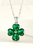 BRELLATO Grüner Kleeblatt Kristall-Anhänger, Silber-Kette 925 18K Rhodiniert, Vierblättriger Glücksklee Glücksbringer Talisman Grün, Hals-Kette Blume Kreuz-Design Zirkonia