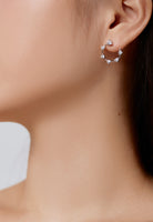 BRELLATO Damen Crystal Ohrringe Creolen Rund, Halb-Kreise, Echt Silber 925 18K Rhodiniert, Glitzer Ohrstecker Zirkonia Kristalle
