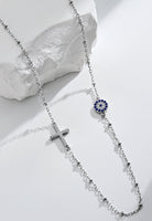 BRELLATO Set Evil Eye Halskette und Ohrringe, Nazar Böses Blaues Auge Schutz-Symbol Anhänger, Damen Schmuck Echt Silber-Kette 925 Weißgold, Zirkonia Kreuz