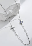 BRELLATO Set Evil Eye Halskette und Ohrringe, Nazar Böses Blaues Auge Schutz-Symbol Anhänger, Damen Schmuck Echt Silber-Kette 925 Weißgold, Zirkonia Kreuz
