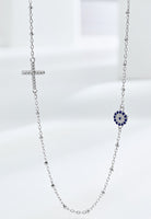 BRELLATO Set Evil Eye Halskette und Ohrringe, Nazar Böses Blaues Auge Schutz-Symbol Anhänger, Damen Schmuck Echt Silber-Kette 925 Weißgold, Zirkonia Kreuz
