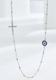 BRELLATO Set Evil Eye Halskette und Ohrringe, Nazar Böses Blaues Auge Schutz-Symbol Anhänger, Damen Schmuck Echt Silber-Kette 925 Weißgold, Zirkonia Kreuz