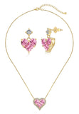 BRELLATO Rosa Pink Herz-Kette Anhänger Ohrstecker Set, Echt Silber-Kette 925 18K Gelbgold, Goldene Ohrringe Herz-Halskette Zirkonia Crystal, Geschenk Muttertag Valentinstag