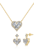 BRELLATO Herz-Kette Anhänger Ohrstecker Set Golden, Echt Silber-Kette 925 18K Gelb-Gold, Ohrringe Herz-Halskette Zirkonia Crystals, Geschenk Muttertag Valentinstag