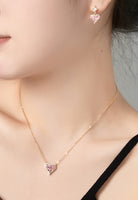 BRELLATO Rosa Pink Herz-Kette Anhänger Ohrstecker Set, Echt Silber-Kette 925 18K Gelbgold, Goldene Ohrringe Herz-Halskette Zirkonia Crystal, Geschenk Muttertag Valentinstag