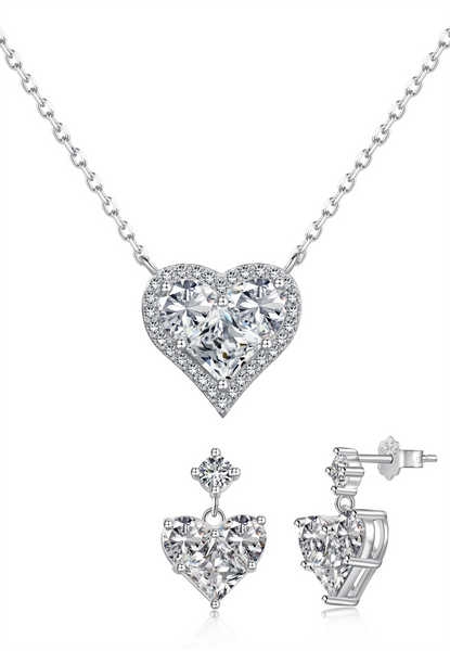 BRELLATO Herz-Kette Anhänger Ohrstecker Set, Echt Silber-Kette 925 18K Rhodiniert, Ohrringe Herz-Halskette Zirkonia Crystals, Geschenk Muttertag Valentinstag