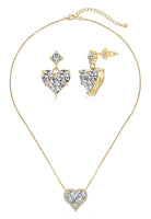 BRELLATO Herz-Kette Anhänger Ohrstecker Set Golden, Echt Silber-Kette 925 18K Gelb-Gold, Ohrringe Herz-Halskette Zirkonia Crystals, Geschenk Muttertag Valentinstag