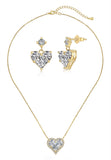 BRELLATO Herz-Kette Anhänger Ohrstecker Set Golden, Echt Silber-Kette 925 18K Gelb-Gold, Ohrringe Herz-Halskette Zirkonia Crystals, Geschenk Muttertag Valentinstag