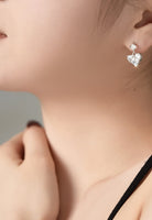 BRELLATO Herz-Kette Anhänger Ohrstecker Set, Echt Silber-Kette 925 18K Rhodiniert, Ohrringe Herz-Halskette Zirkonia Crystals, Geschenk Muttertag Valentinstag