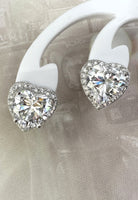 BRELLATO Damen Herz-Anhänger Ohrstecker Set, Echt Silber-Kette 925 18K Rhodiniert, Ohrringe Herz-Kette Halskette Herz-Zirkonia