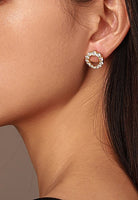 BRELLATO Runde Damen Ohrringe Kreise, Echt Silber 925 18K Vergoldet, Glitzer Kreis Ohrstecker Gelb-Gold Zirkonia Kristalle