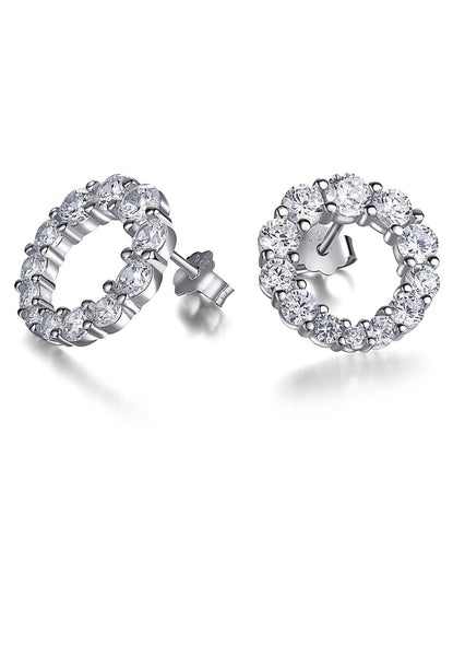 BRELLATO Runde Damen Ohrringe Kreise, Echt Silber 925 18K Rhodiniert, Glitzer Kreis Ohrstecker Zirkonia Kristalle