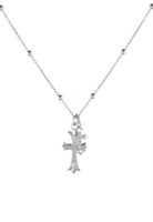 BRELLATO Kreuz Halskette, Kreuz-Anhänger Kugel-Kette Echt Silber 925 18K Weissgold Plattiert, Zirkonia Kristalle