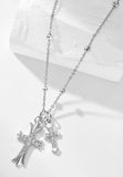 BRELLATO Kreuz Halskette, Kreuz-Anhänger Kugel-Kette Echt Silber 925 18K Weissgold Plattiert, Zirkonia Kristalle