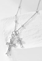 BRELLATO Kreuz Halskette, Kreuz-Anhänger Kugel-Kette Echt Silber 925 18K Weissgold Plattiert, Zirkonia Kristalle
