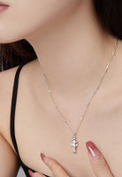BRELLATO Kreuz Halskette, Kreuz-Anhänger Kugel-Kette Echt Silber 925 18K Weissgold Plattiert, Zirkonia Kristalle