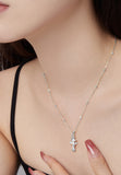 BRELLATO Kreuz Halskette, Kreuz-Anhänger Kugel-Kette Echt Silber 925 18K Weissgold Plattiert, Zirkonia Kristalle