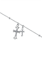 BRELLATO Kreuz Halskette, Kreuz-Anhänger Kugel-Kette Echt Silber 925 18K Weissgold Plattiert, Zirkonia Kristalle