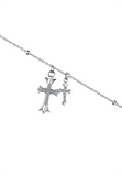 BRELLATO Kreuz Halskette, Kreuz-Anhänger Kugel-Kette Echt Silber 925 18K Weissgold Plattiert, Zirkonia Kristalle
