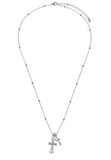 BRELLATO Kreuz Halskette, Kreuz-Anhänger Kugel-Kette Echt Silber 925 18K Weissgold Plattiert, Zirkonia Kristalle