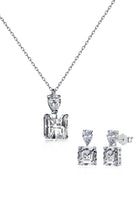 BRELLATO Set Kristall-Anhänger Ohrstecker Damen Viereckig, Echt Silber-Kette 925 18K Rhodiniert, Ohrringe Kristall-Kette Halskette Tropfen-Zirkonia