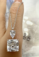 BRELLATO Set Kristall-Anhänger Ohrstecker Damen Viereckig, Echt Silber-Kette 925 18K Rhodiniert, Ohrringe Kristall-Kette Halskette Tropfen-Zirkonia