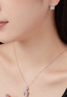 BRELLATO Set Kristall-Anhänger Ohrstecker Damen Viereckig, Echt Silber-Kette 925 18K Rhodiniert, Ohrringe Kristall-Kette Halskette Tropfen-Zirkonia