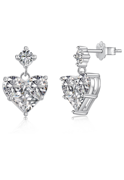 BRELLATO Kristall Herz Ohrstecker, Echt Silber 925 18K Rhodiniert, Weißgoldfarbene Herz Ohrringe Zirkonia Crystals, Geschenk Muttertag Valentinstag