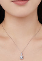 BRELLATO Set Kristall-Anhänger Ohrstecker Damen Viereckig, Echt Silber-Kette 925 18K Rhodiniert, Ohrringe Kristall-Kette Halskette Tropfen-Zirkonia