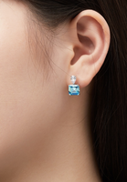 BRELLATO Türkis-Blaue Kristall Ohrstecker Damen Viereckig, Echt Silber-Kette 925 18K Rhodiniert, Türkisfarbene Ohrringe Tropfen-Zirkonia Topas-Blau