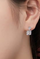BRELLATO Set Kristall-Anhänger Ohrstecker Damen Viereckig, Echt Silber-Kette 925 18K Rhodiniert, Ohrringe Kristall-Kette Halskette Tropfen-Zirkonia